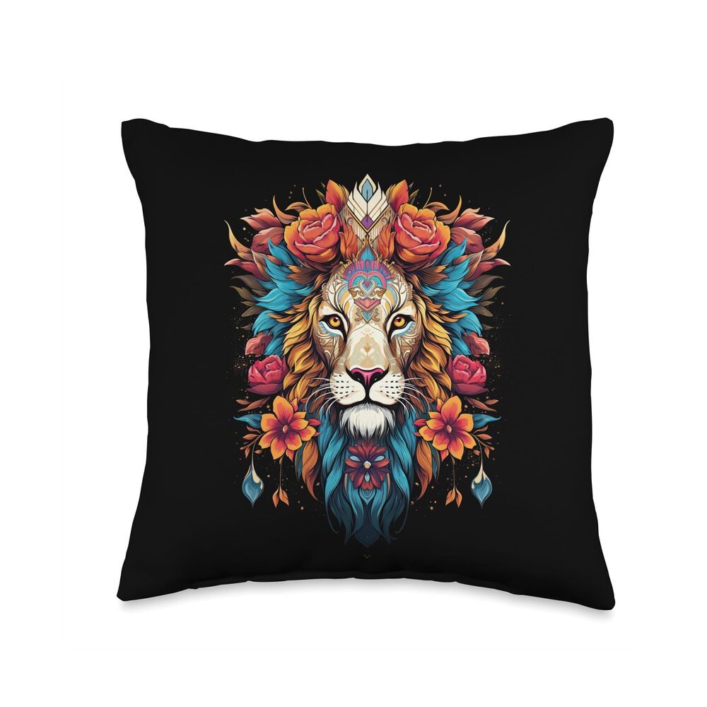 3497 Colorful Lions from Africa Day of The Dead Throw Pillow 16x16